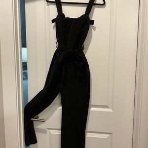 Black overall jean jumper with buttons
